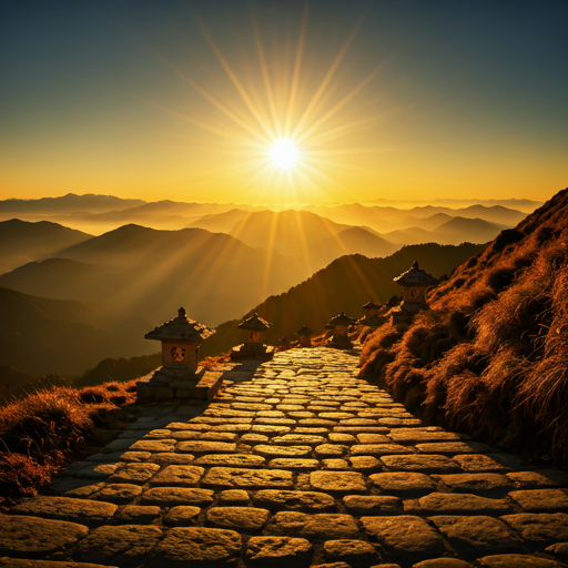 Sunrise over an ancient mountain path