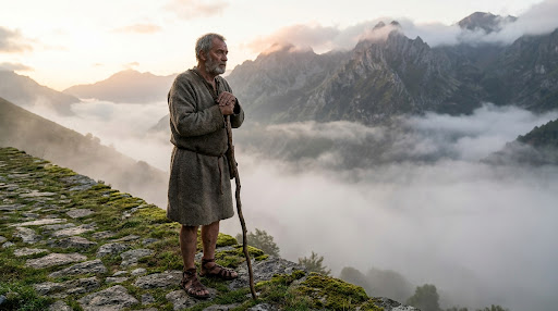 Priest Wisdom on mountain path